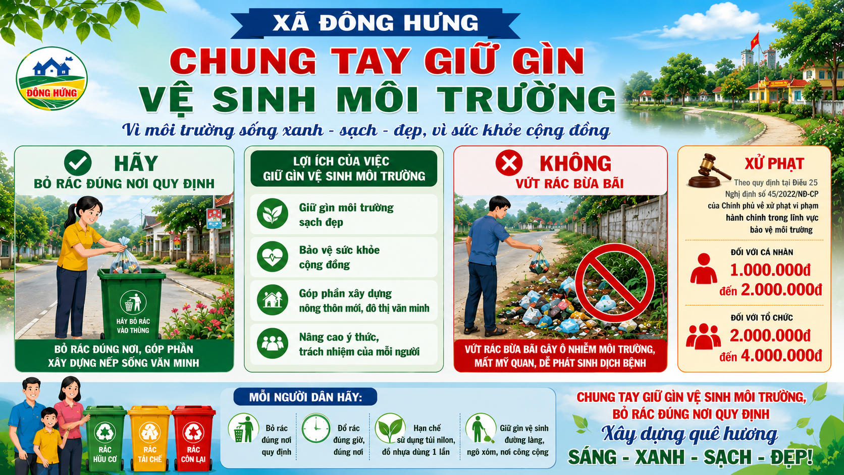 Tăng cường thực hiện đổ rác đúng nơi quy định, giữ gìn vệ sinh môi trường