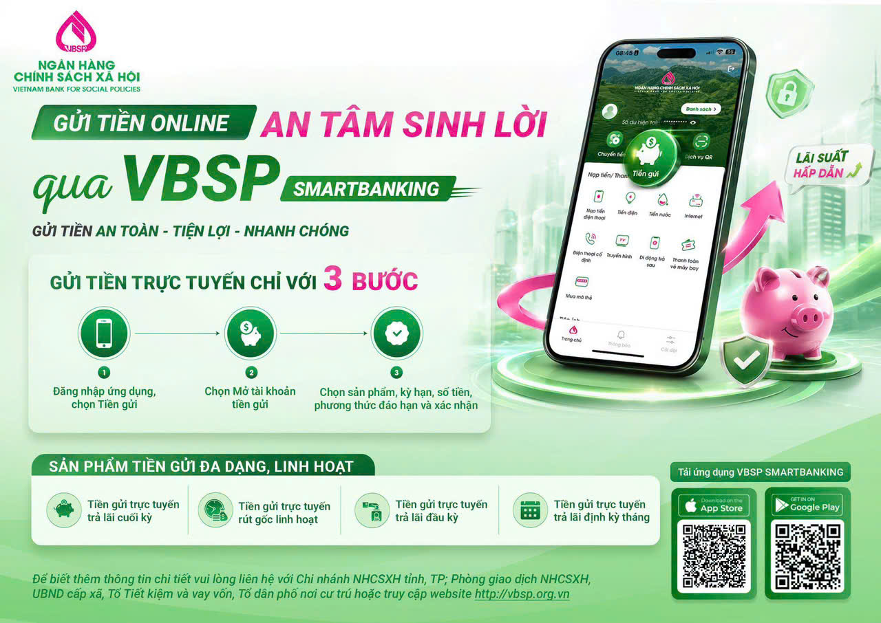 Ngân hàng Chính sách xã hội triển khai gửi tiền trực tuyến qua VBSP Smart Banking
